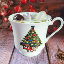 Load image into Gallery viewer, Vintage Holiday Tea Cup Candle (Cozy Cabin)
