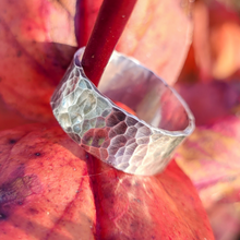 Load image into Gallery viewer, Wide Band Hammered Sterling Silver Ring