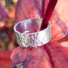 Load image into Gallery viewer, Wide Band Hammered Sterling Silver Ring
