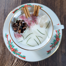 Load image into Gallery viewer, Vintage Holiday Tea Cup Candle (Cozy Cabin)