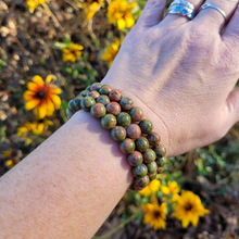 Load image into Gallery viewer, Unakite Gemstone Bracelet - Unakite Beaded Stretch Bracelet