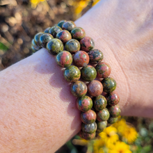 Load image into Gallery viewer, Unakite Gemstone Bracelet - Unakite Beaded Stretch Bracelet