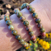 Load image into Gallery viewer, Unakite Gemstone Bracelet - Unakite Beaded Stretch Bracelet