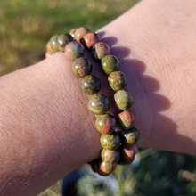 Load image into Gallery viewer, Unakite Gemstone Bracelet - Unakite Beaded Stretch Bracelet