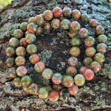 Load image into Gallery viewer, Unakite Gemstone Bracelet - Unakite Beaded Stretch Bracelet