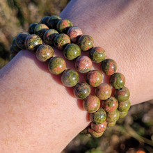 Load image into Gallery viewer, Unakite Gemstone Bracelet - Unakite Beaded Stretch Bracelet