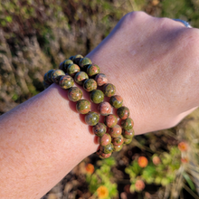 Load image into Gallery viewer, Unakite Gemstone Bracelet - Unakite Beaded Stretch Bracelet