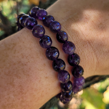 Load image into Gallery viewer, Faceted Amethyst Gemstone Bracelet - Amethyst Beaded Stretch Bracelet