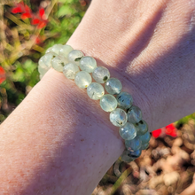 Load image into Gallery viewer, Faceted Prehnite Gemstone Bracelet - Beaded Prehnite Stretchy Bracelet
