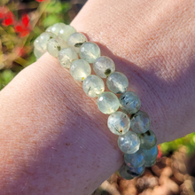Load image into Gallery viewer, Faceted Prehnite Gemstone Bracelet - Beaded Prehnite Stretchy Bracelet