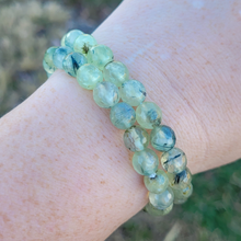 Load image into Gallery viewer, Faceted Prehnite Gemstone Bracelet - Beaded Prehnite Stretchy Bracelet