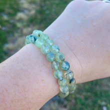 Load image into Gallery viewer, Faceted Prehnite Gemstone Bracelet - Beaded Prehnite Stretchy Bracelet