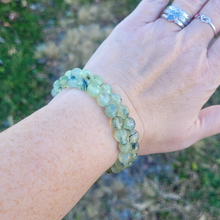 Load image into Gallery viewer, Faceted Prehnite Gemstone Bracelet - Beaded Prehnite Stretchy Bracelet