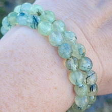 Load image into Gallery viewer, Faceted Prehnite Gemstone Bracelet - Beaded Prehnite Stretchy Bracelet