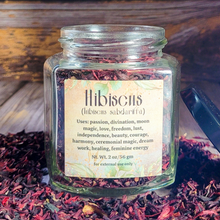 Load image into Gallery viewer, Apothecary jar of dried organic Hibiscus flowers
