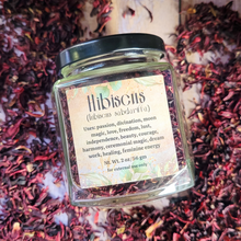 Load image into Gallery viewer, Organic dried Hibiscus flowers in glass apothecary jar