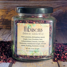 Load image into Gallery viewer, Organic dried Hibiscus flowers in glass Apothecary jar