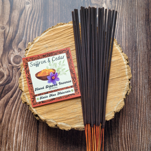 Load image into Gallery viewer, Saffron and Cedar hand dipped incense sticks