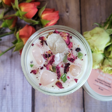 Load image into Gallery viewer, Hand poured soy wax candle with crystals