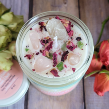 Load image into Gallery viewer, Self worth intention candle with crystals