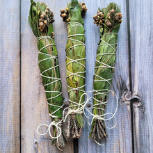 Load image into Gallery viewer, White pine smudge sticks with bay leaf