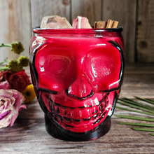Load image into Gallery viewer, Cinnamon Sticks Red Skull Candle - Recycled Glass - 15 oz
