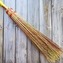 Load image into Gallery viewer, Hand Painted Decorative Round Broom - 26" Folk Art Besom Broom Yellow and Pink
