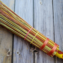 Load image into Gallery viewer, Hand Painted Decorative Round Broom - 26" Folk Art Besom Broom Yellow and Pink
