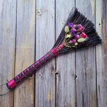 Load image into Gallery viewer, Hand Crafted Floral Broom, 15" Rustic Wall Hanging
