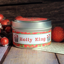 Load image into Gallery viewer, Holly king hand poured soy wax candle with crystals 
