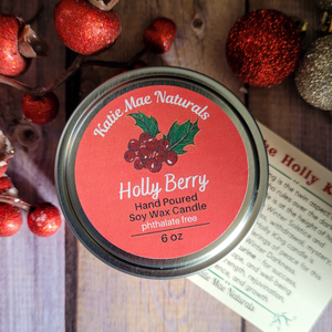 Holly Berry scented soy wax candle with crystals 