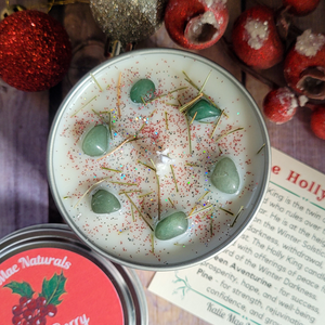 Hand poured soy wax candle with crystals for Yule