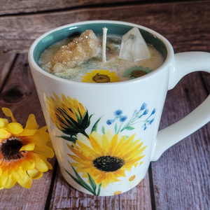 Sunflower Cup Candle - Coffee Cup Candle in Lily Forest Scent