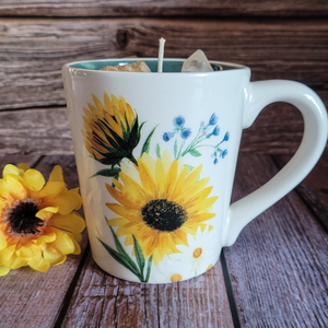 Sunflower Cup Candle - Coffee Cup Candle in Lily Forest Scent