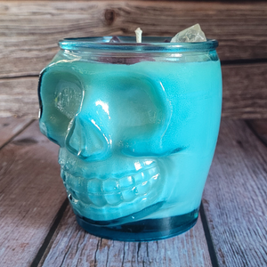 Spring Rains Blue Skull Candle