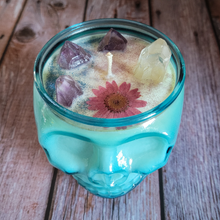 Load image into Gallery viewer, Spring Rains Blue Skull Candle
