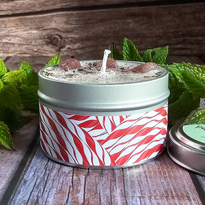 Peppermint Mocha hand poured soy wax candle with crystals 