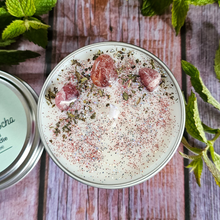 Load image into Gallery viewer, Peppermint Mocha hand poured soy wax candle with crystals
