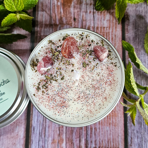 Peppermint Mocha hand poured soy wax candle with crystals