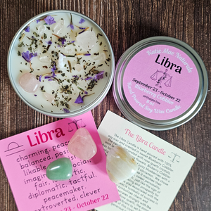 Soy wax candle and crystals gift set for Libra