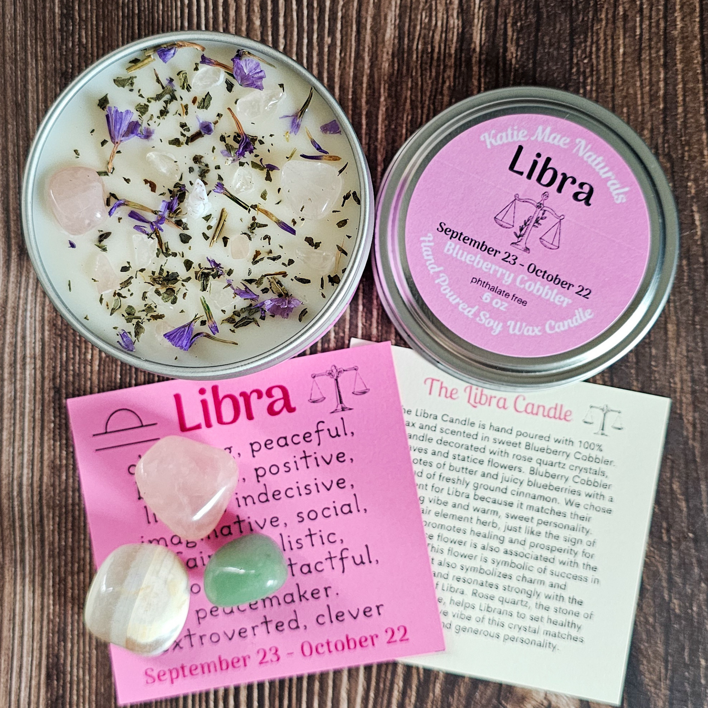 Libra zodiac candle gift set with crystals 