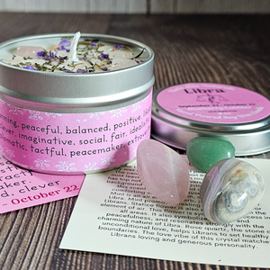 Libra soy wax candle and crystals gift set 