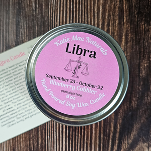 Blueberry Cobbler scented soy wax candle for zodiac sign Libra 