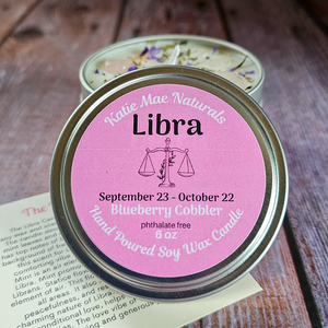 Hand poured soy wax candle for zodiac sign Libra 