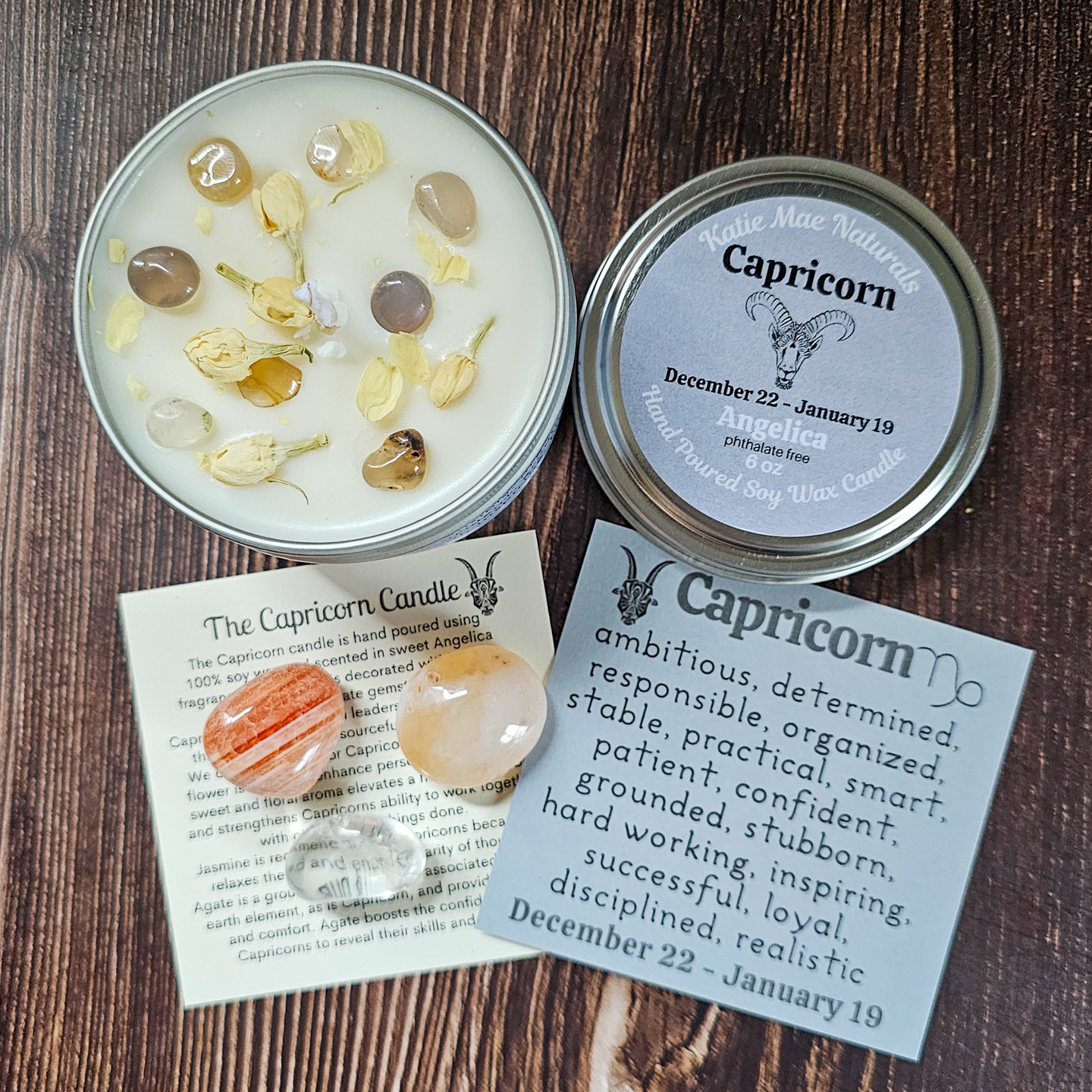 Capricorn candle and crystal gift set