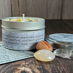 Soy wax candle and crystals gift set for zodiac sign Capricorn 