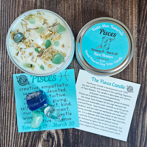 Soy candle and gemstones gift set for Pisces astrology sign