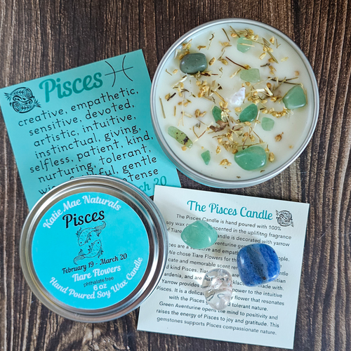 Pisces candle and gemstones gift set