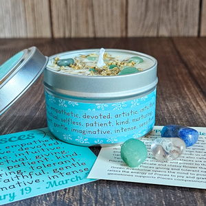 Pisces soy wax candle gift set with gemstones