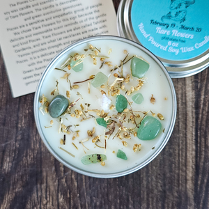 Hand poured soy wax candle with crystals for zodiac sign Pisces 